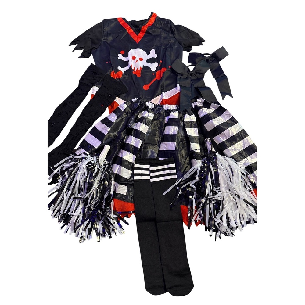 NEW Girls Pirate Cheerleader Halloween Costume Black Red Striped Set Size Medium